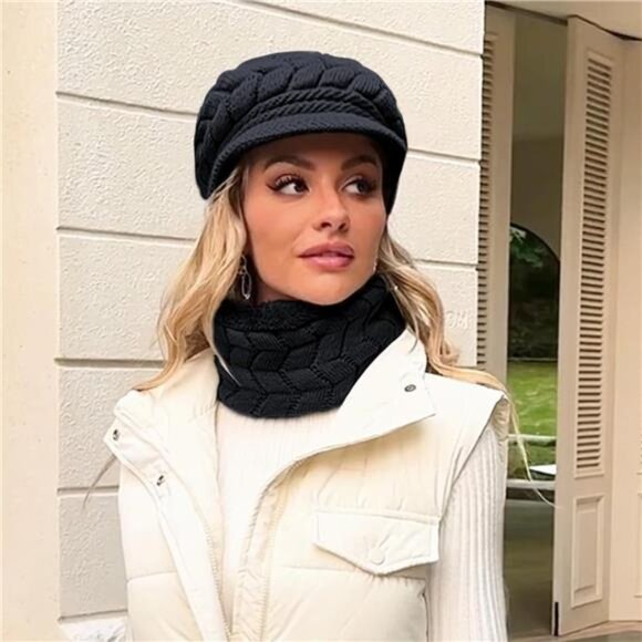 Elegant Black Knit Women's Hat - Picture 2 of 5